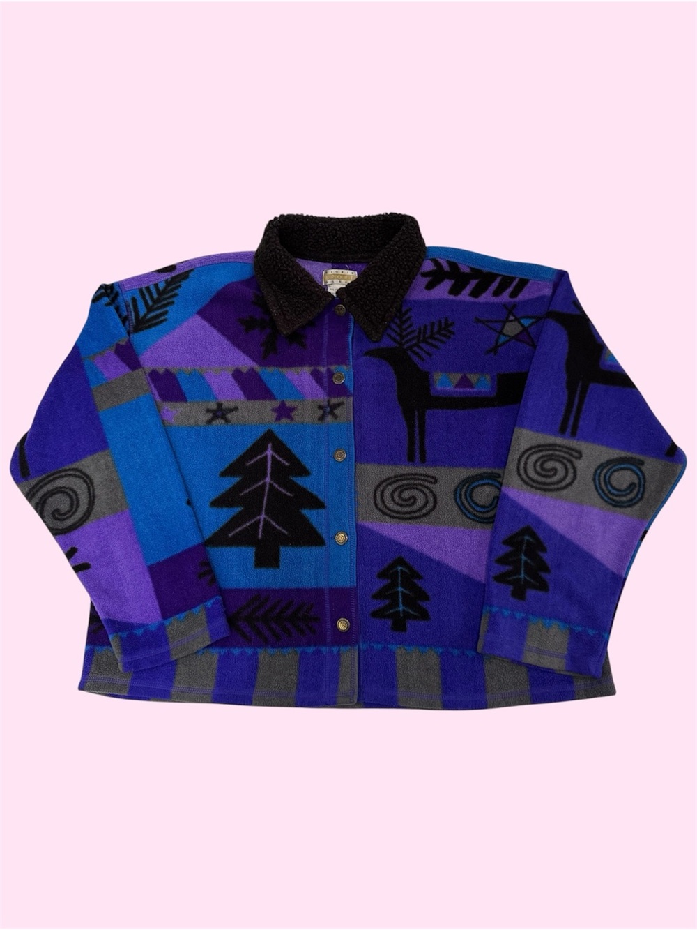 Vintage 90s Sigrid Olsen Sport AOP Nature Fleece Bright Button Down Jacket Large